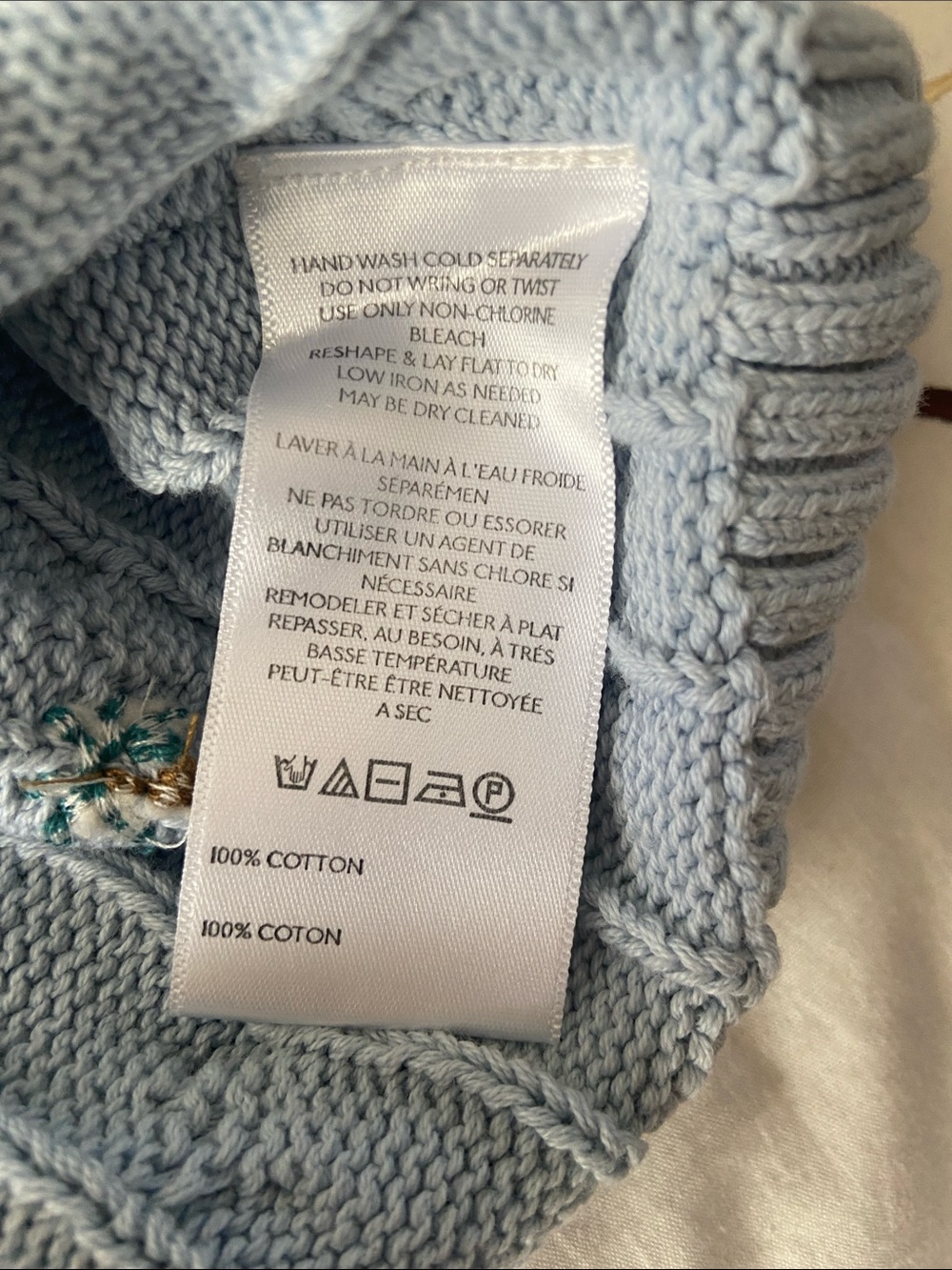 Free People Plumeria Palm Tree Sky Blue Cotton Sweater Vest M EUC - Picture 6 of 6